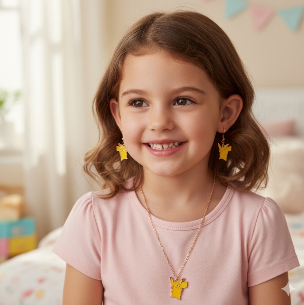 Fashion Jewelry Girls NIP 3pc Pokemon Inspired Pikachu Earrings & Necklace Set